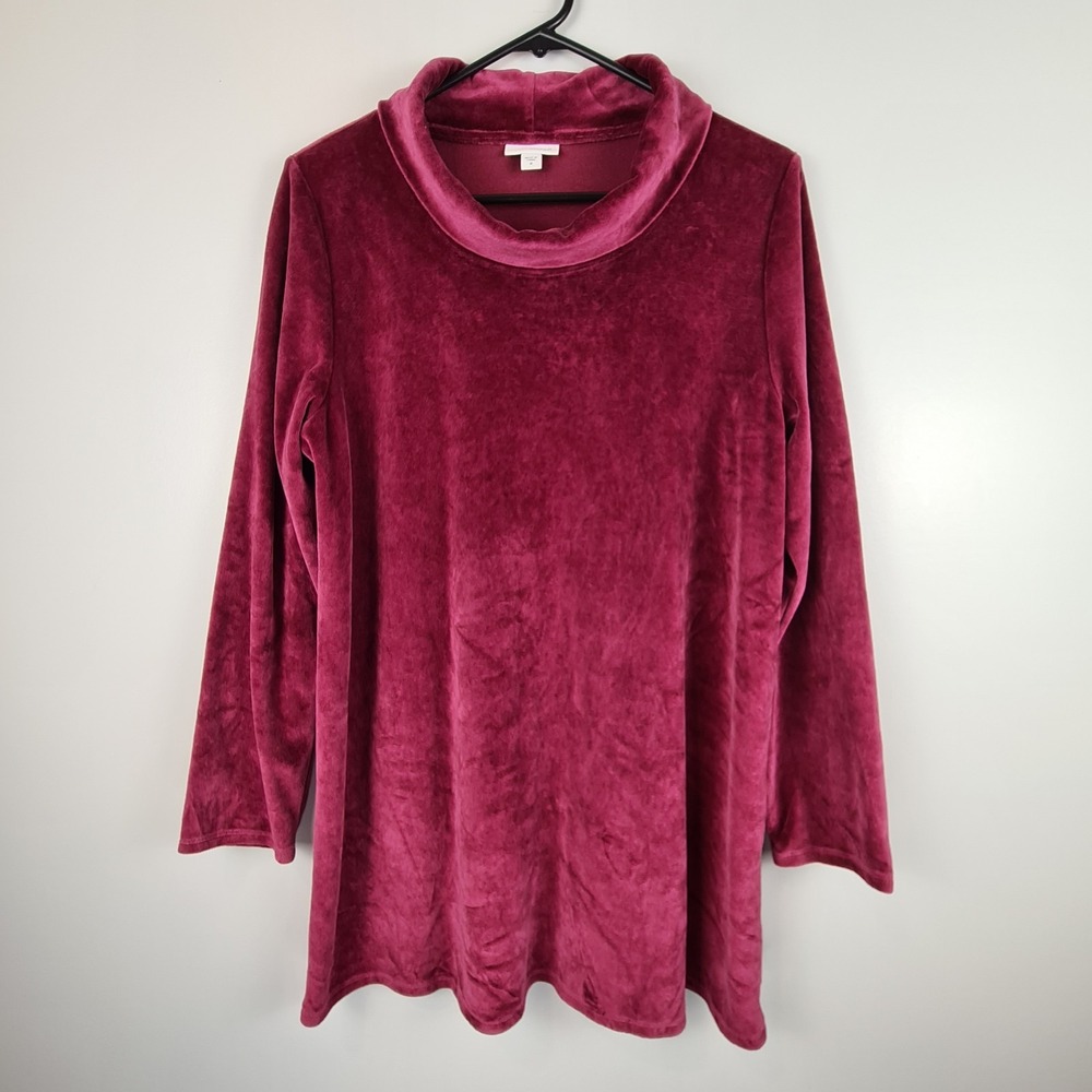 Pure Jill Top Womens Medium Raspberry Velvet Pullover Cowl Neck Velour Tunic